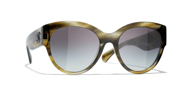 Chanel Woman Sunglass Butterfly Sunglasses CH5498B -  Frame color: Green Tortoise & Gray, Lens color: Gray