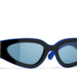 Chanel Woman Sunglass Cat Eye Sunglasses CH6056 -  Frame color: Black & Blue, Lens color: Blue