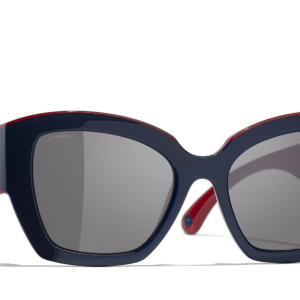 Chanel Woman Sunglass Butterfly Sunglasses CH6058 -  Frame color: Blue & Burgundy, Lens color: Grey