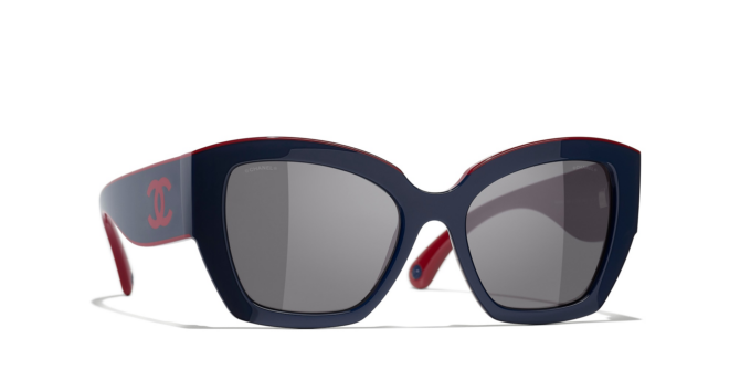 Chanel Woman Sunglass Butterfly Sunglasses CH6058 -  Frame color: Blue & Burgundy, Lens color: Grey