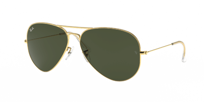 Ray-Ban Unisex Sunglass RB3026 Aviator Large Metal II -  Frame color: Gold, Lens color: G-15 Green