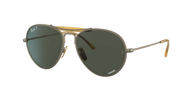 Ray-Ban Unisex Sunglass RB8063 Titanium -  Frame color: Antique Gold, Lens color: Polarized Dark Green Classic