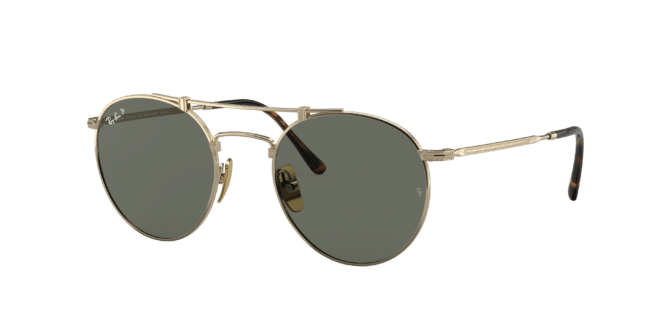 Ray-Ban Unisex Sunglass RB8147M Round Double Bridge Titanium -  Frame color: Gold, Lens color: G-15 Green